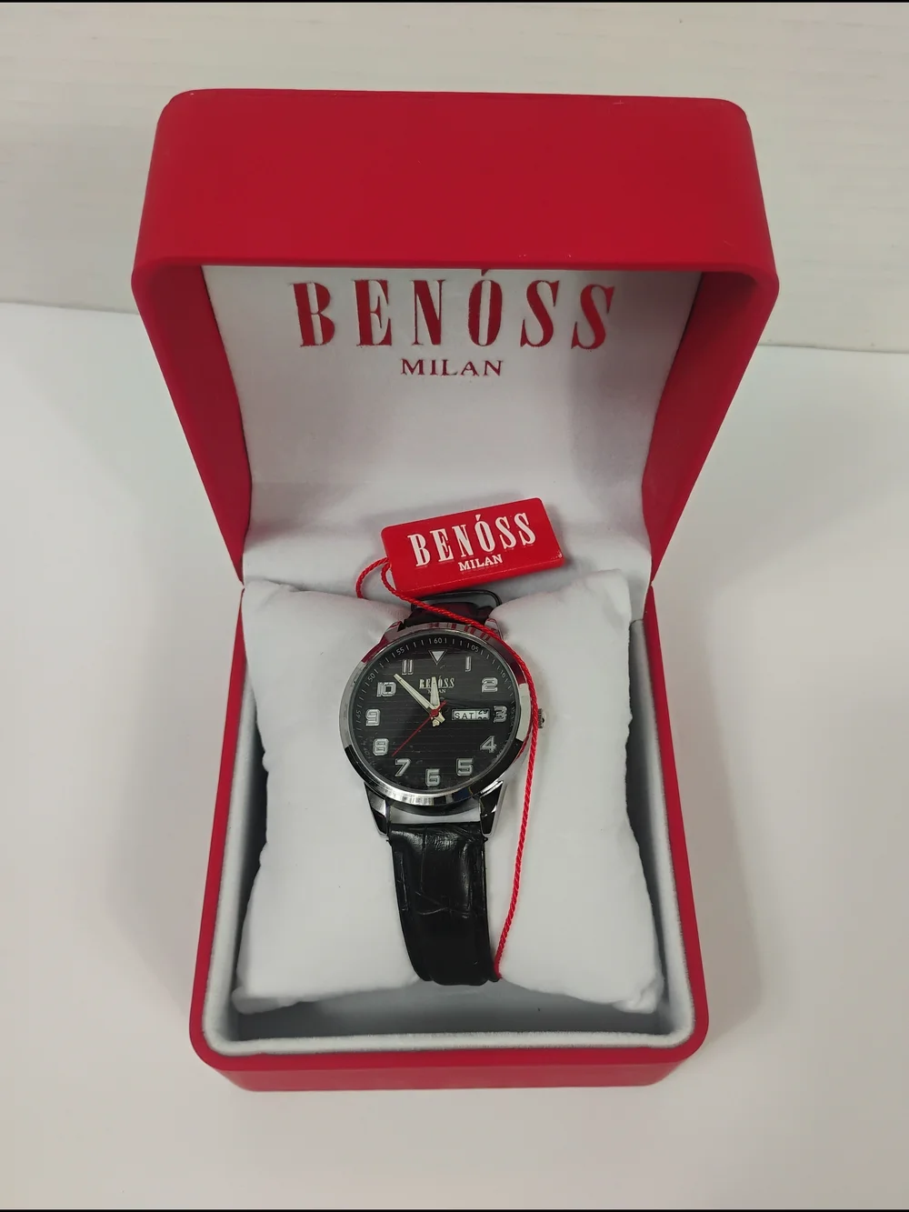 Benoss Milan Black Dial Leather Strap Watch